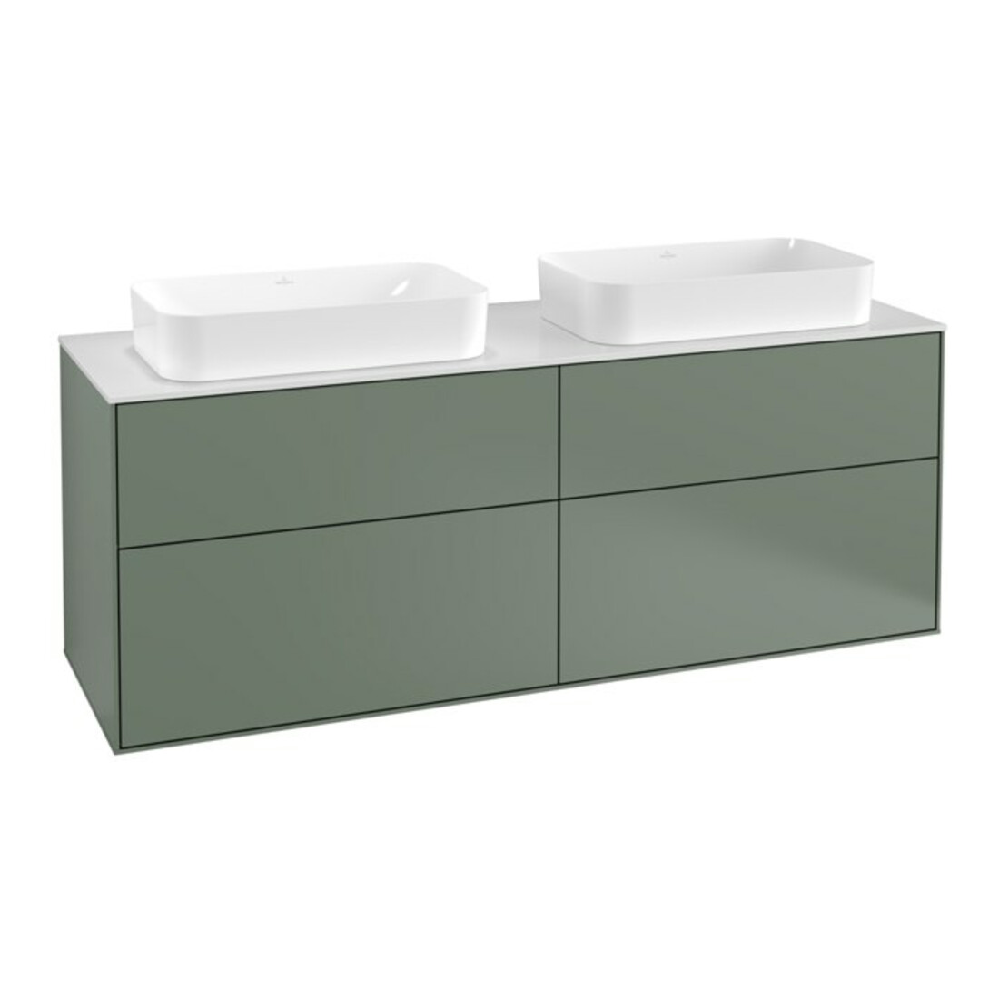 V&B Meuble sous lavabo Finion 160x60,3cm, plan de découpe blanc, olivier avec laque