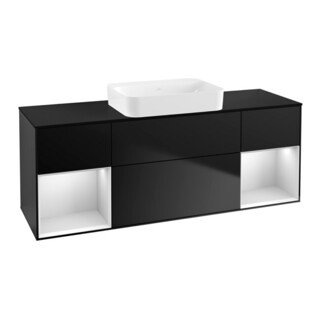 V&B Meuble sous-lavabo Finion 160x60,3x50,1 cm, blanc brillant avec éclairage mural, bleu brillant
