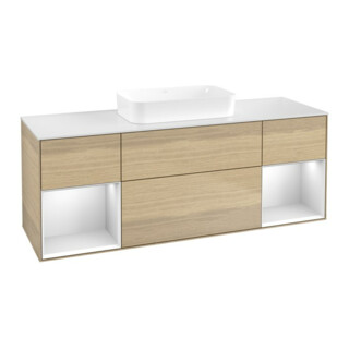 V&B Meuble sous lavabo Finion 160x60,3x50,1 cm, blanc brillant, avec poignée ven