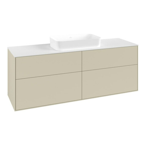 V&B Meuble sous lavabo Finion 160x60,3x50,1 cm, blanc brillant, poignée grise mate