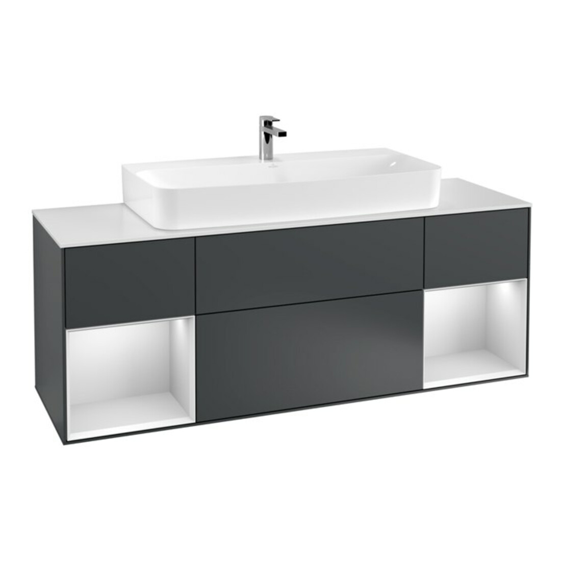 V&B Meuble sous lavabo Finion 160x60,3x50,1 cm, blanc mat laqué, poignée bleue mat