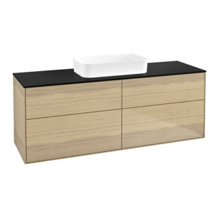 V&B Meuble sous lavabo Finion 160x60,3x50,1 cm, bleu brillant, placage chêne