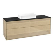 V&B Meuble sous lavabo Finion 160x60,3x50,1 cm, bleu brillant, placage chêne