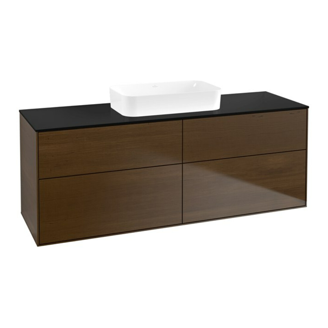 V&B Meuble sous lavabo Finion 160x60,3x50,1 cm, bleu brillant, placage noyer