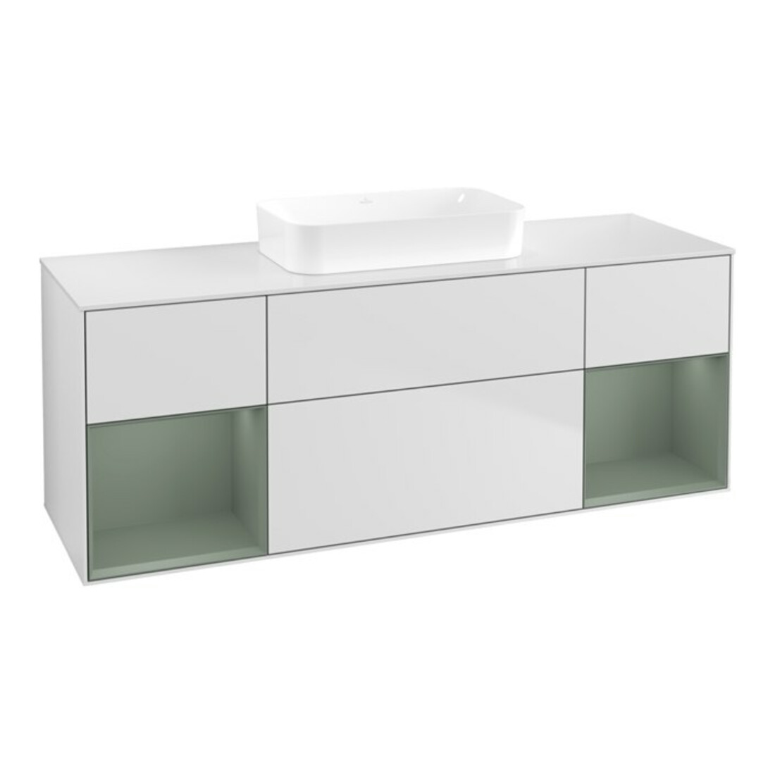 V&B Meuble sous lavabo Finion 160x60,3x50,1 cm, chêne naturel mat laqué, blanc mat laqué