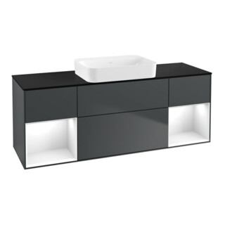 V&B Meuble sous lavabo Finion 160x60,3x50,1 cm, éclairage mural, blanc brillant, bleu moyen avec laque