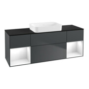 V&B Meuble sous lavabo Finion 160x60,3x50,1 cm, éclairage mural, blanc brillant, bleu moyen avec laque