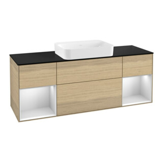 V&B Meuble sous lavabo Finion 160x60,3x50,1 cm, éclairage mural, blanc laqué, ven. Oa