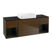 V&B Meuble sous lavabo Finion 160x60,3x50,1 cm, éclairage mural, rég. bleu mat Lac, noyer ven.