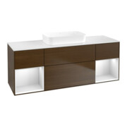 V&B Meuble sous lavabo Finion 160x60,3x50,1 cm, étagère blanche avec laque, noyer veinée