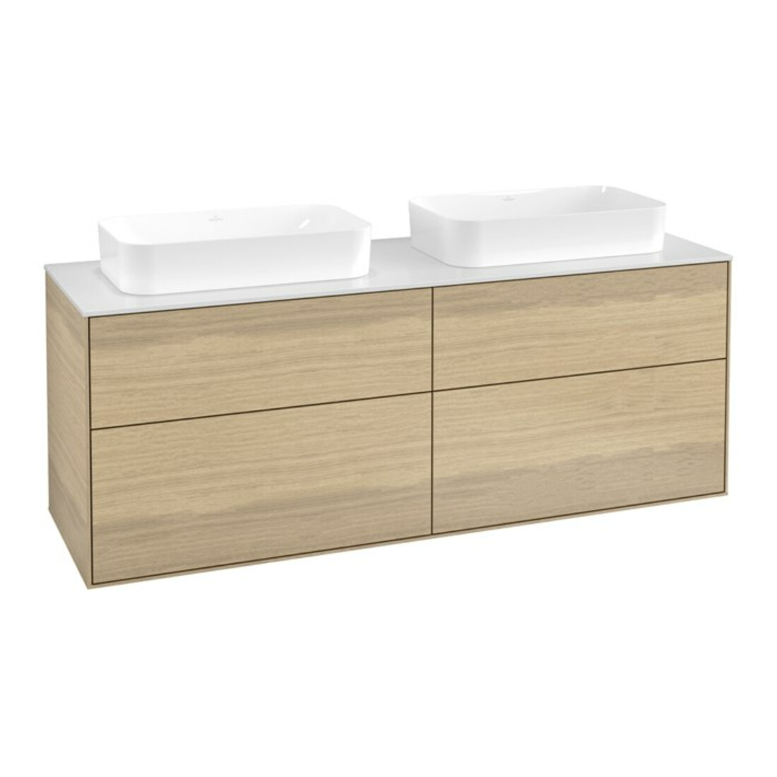V&B Meuble sous lavabo Finion 160x60,3x50,1 cm, laqué blanc mat, placage chêne