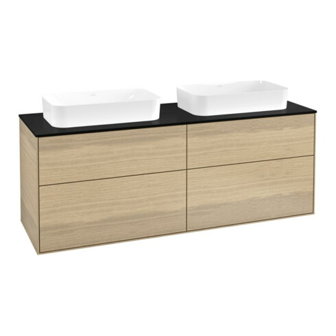 V&B Meuble sous lavabo Finion 160x60,3x50,1 cm, laqué bleu m, placage chêne