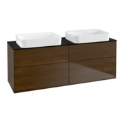 V&B Meuble sous lavabo Finion 160x60,3x50,1 cm, laque bleue, placage noyer, éclairage mural-1