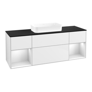 V&B Meuble sous lavabo Finion 160x60,3x50,1 cm, placage chêne, laqué blanc brillant