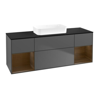 V&B Meuble sous lavabo Finion 160x60,3x50,1 cm, placage noyer, anthracite m