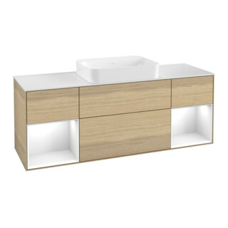 V&B Meuble sous lavabo Finion 160x60,3x50,1cm, éclairage mural, blanc brillant, Oa ven