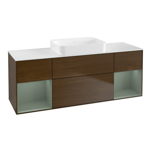 V&B Meuble sous-lavabo Finion 160x60,3x50,1cm, éclairage mural, chêne huilé, noyer veneer