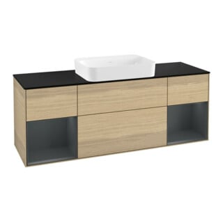 V&B Meuble sous lavabo Finion 160x60,3x50,1cm, éclairage mural, placage Oa, laqué md m