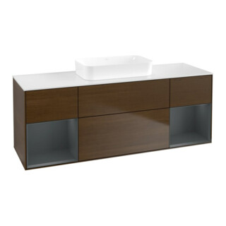 V&B Meuble sous lavabo Finion 160x60,3x50,1cm, étagère md m laqué, noyer ven