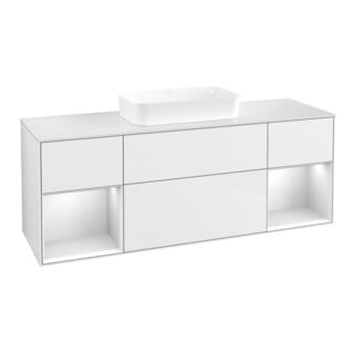 V&B Meuble sous lavabo Finion 160x60,3x50,1cm, laq. blanc brillant