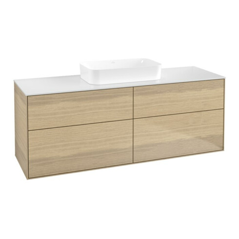 V&B Meuble sous-lavabo Finion 160x60,3x50,1cm, laqué blanc, placage chêne