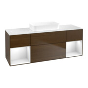 V&B Meuble sous lavabo Finion 160x60,3x50,1cm, laqué brillant blanc, noyer ven