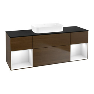 V&B Meuble sous lavabo Finion 160x60,3x50,1cm, laqué brillant blanc, noyer ven