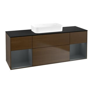 V&B Meuble sous lavabo Finion 160x60,3x50,1cm, porte avec laque, noyer veinée