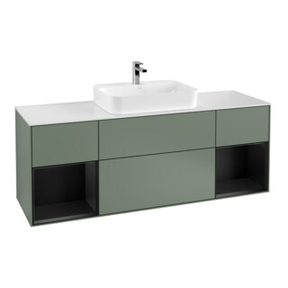 V&B Meuble sous lavabo Finion 160x60, blanc mat, façade bleue mate laquée, huile mate laquée