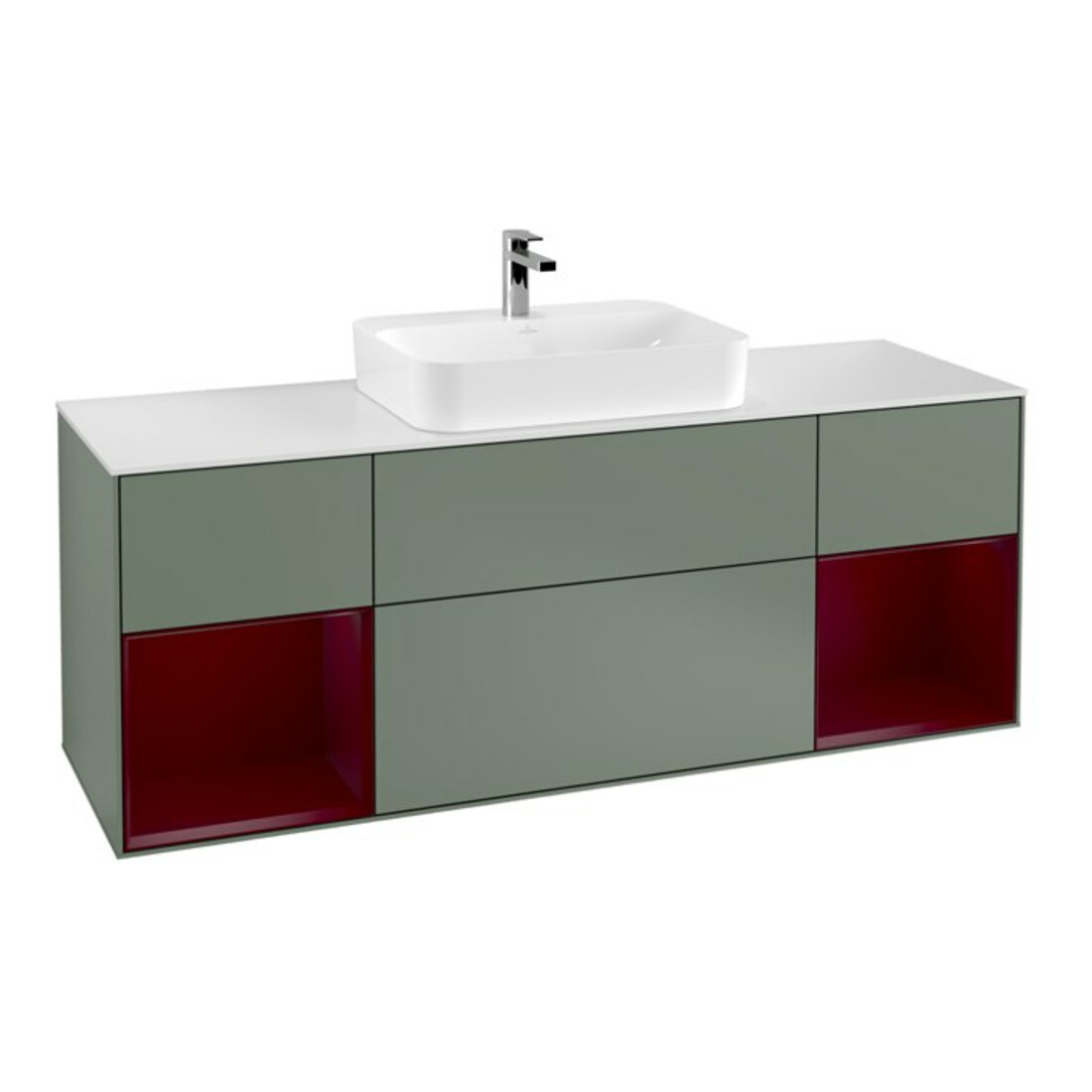 V&B Meuble sous lavabo Finion 160x60, blanc mat, face Peo mat laqué, olivier mat laqué