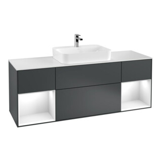 V&B Meuble sous lavabo Finion 160x60, blanc mat, laqué brillant, avec plan lavabo laqué