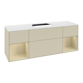 V&B Meuble sous lavabo Finion 160x60, blanc mat, poignée argent mat laqué, argent mat laqué