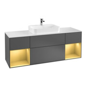 V&B Meuble sous lavabo Finion 160x60, blanc mat, poignée or mat, anthracite m