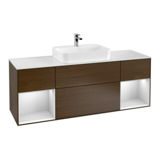 V&B Meuble sous lavabo Finion 160x60, blanc mat, porte blanche mat laqué, veinage noyer