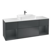 V&B Meuble sous lavabo Finion 160x60, blanc mat, rangement médium laqué, médium bleu mat lacqué