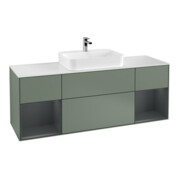 V&B Meuble sous lavabo Finion 160x60, blanc mat, rangement médium laqué, olivier mat laqué