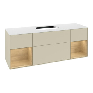 V&B Meuble sous lavabo Finion 160x60, blanc mat, rangement ouvert, gris mat laqué
