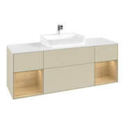 V&B Meuble sous lavabo Finion 160x60, blanc mat, rangement ouvert, gris mat laqué-3