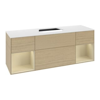 V&B Meuble sous lavabo Finion 160x60, blanc mat, rangement simple grand, laqué, ouverture à la ventilation