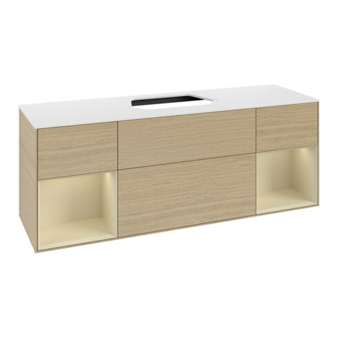 V&B Meuble sous lavabo Finion 160x60, blanc mat, rangement simple grand, laqué, ouverture à la ventilation