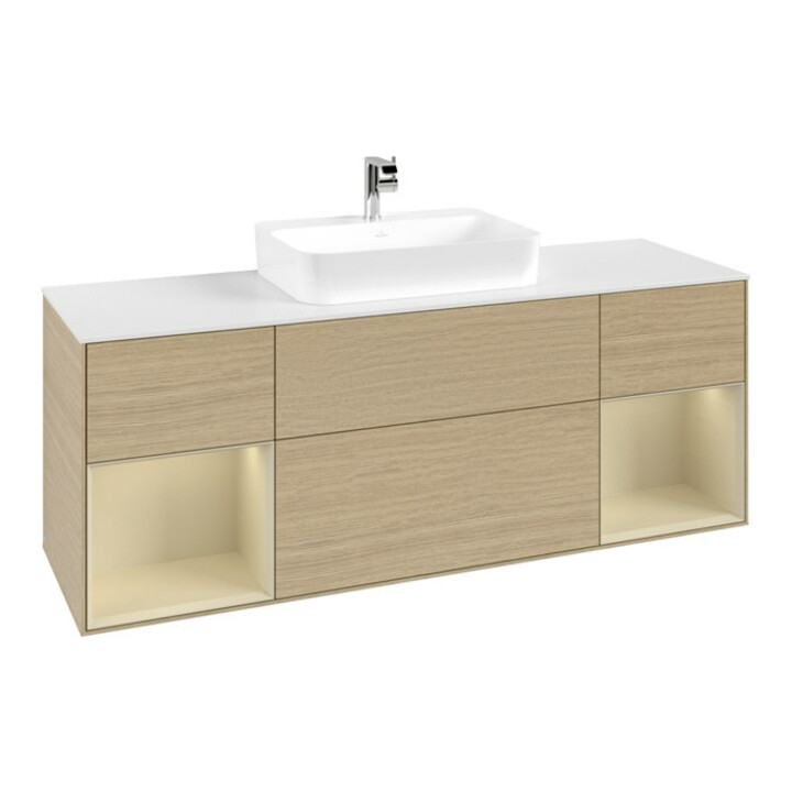 V&B Meuble sous lavabo Finion 160x60, blanc mat, rangement simple grand, laqué, ouverture à la ventilation