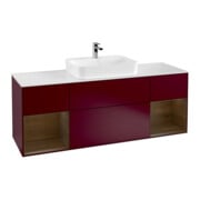 V&B Meuble sous lavabo Finion 160x60, blanc mat, rayures noyer, poignée métal