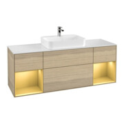 V&B Meuble sous lavabo Finion 160x60, blanc mat, tiroir or mat, poignée ven