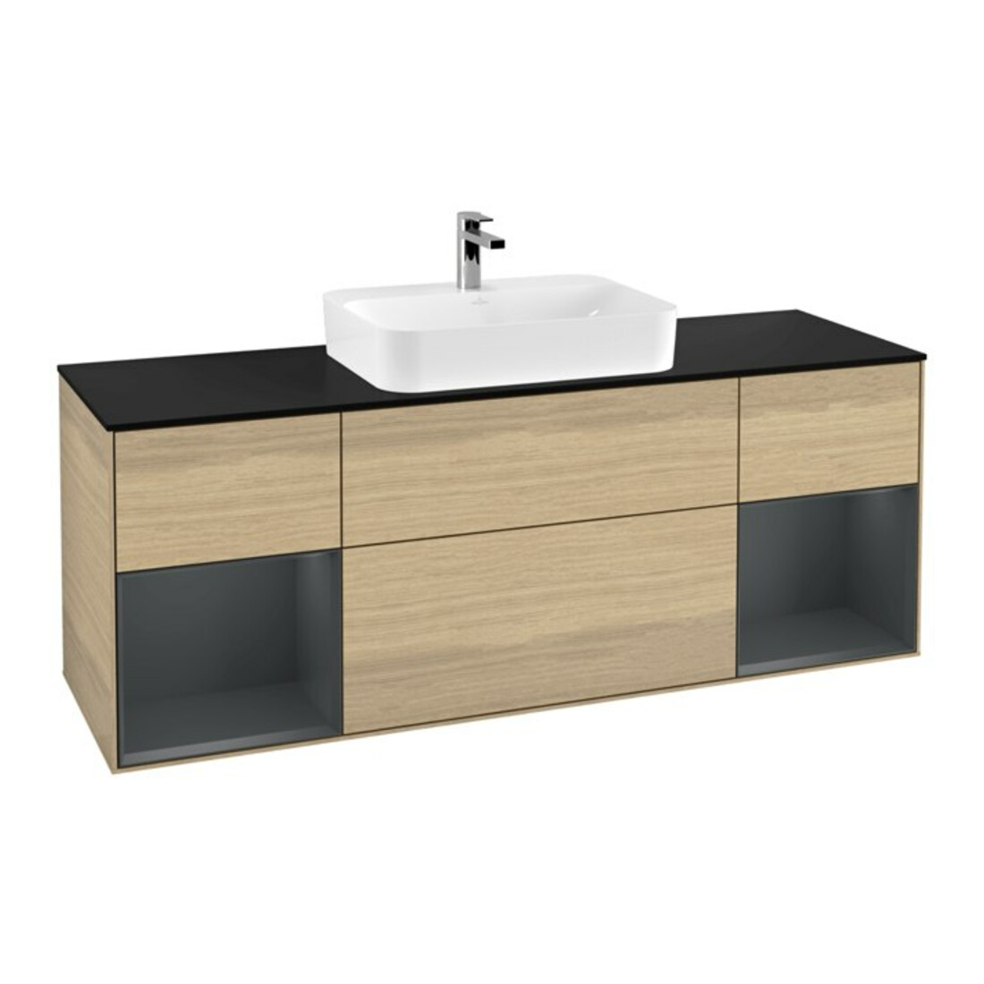 V&B Meuble sous lavabo Finion 160x60, bleu clair, 1 porte avec laque, ouverture ven