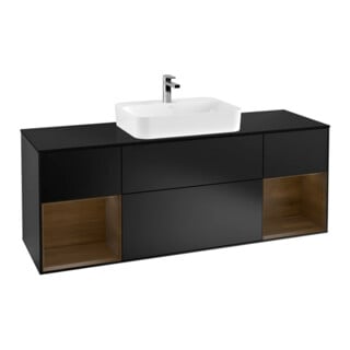V&B Meuble sous lavabo Finion 160x60, bleu mat, porte en noyer verni, bleu mat Lac