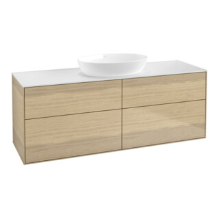 V&B Meuble sous lavabo Finion 160x60 cm, éclairage mural, placage chêne mat blanc