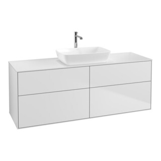 V&B Meuble sous lavabo Finion 160x60 cm, éclairage mural, plan de toilette blanc laqué