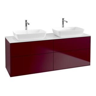 V&B Meuble sous lavabo Finion 160x60 cm, éclairage mural, plan de toilette blanc mat, Peony mat