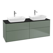 V&B Meuble sous lavabo Finion 160x60 cm, éclairage mural, plaque d’abattant bleu, huile avec laque