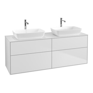 V&B Meuble sous lavabo Finion 160x60 cm, éclairage mural, plaque de fermeture blanc, laqué blanc